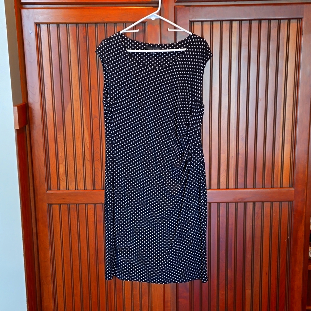 Jones New York Navy Polka Dot Dress